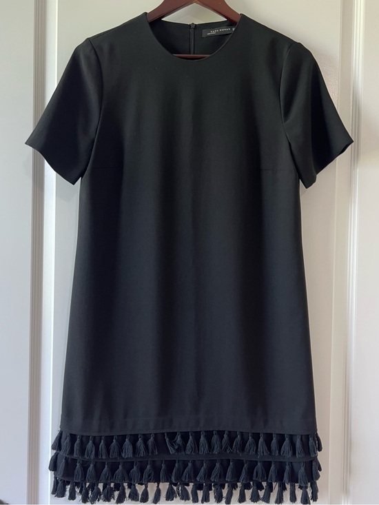Zara Dresses & Skirts - Zara Woman Black Tassel Fringe Shift Mini Dress Short Sleeve Boho Party Small